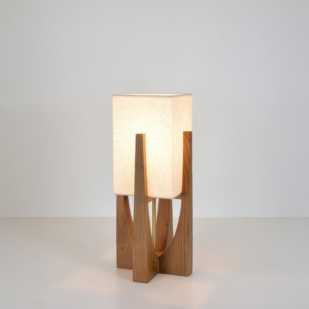 Wabi Sabi Floor Lamp With Fabric Shade And Wooden Base For Living Room | Meowbutter