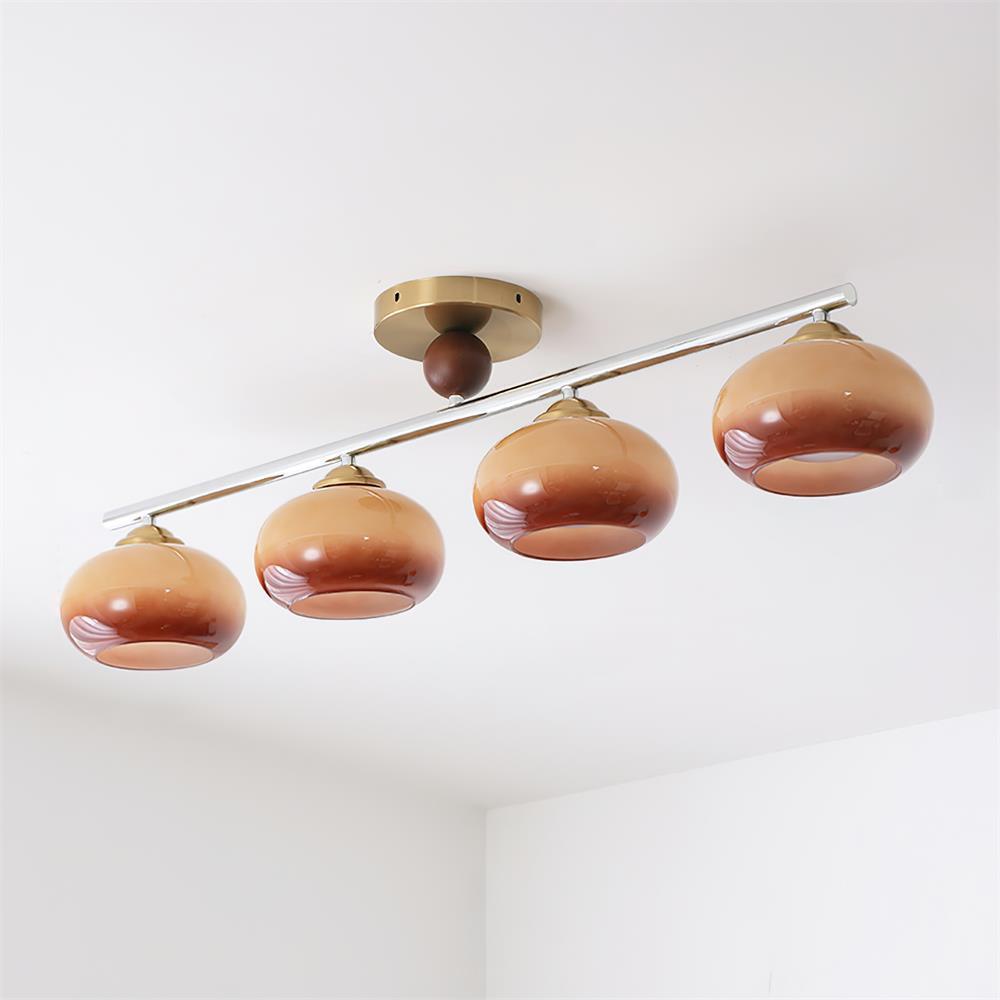 Quad Glass Shades Flush Mount Ceiling Light In Chrome And Gold