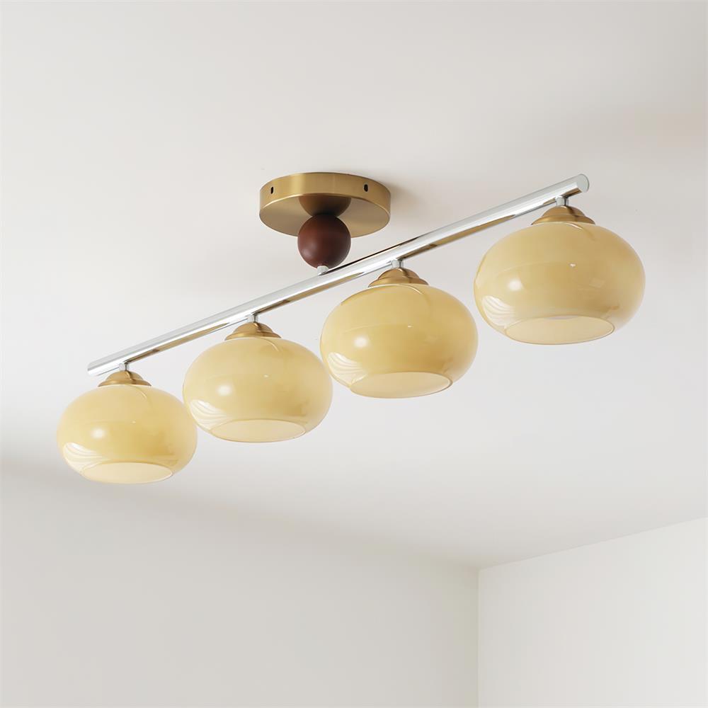 Quad Glass Shades Flush Mount Ceiling Light In Chrome And Gold