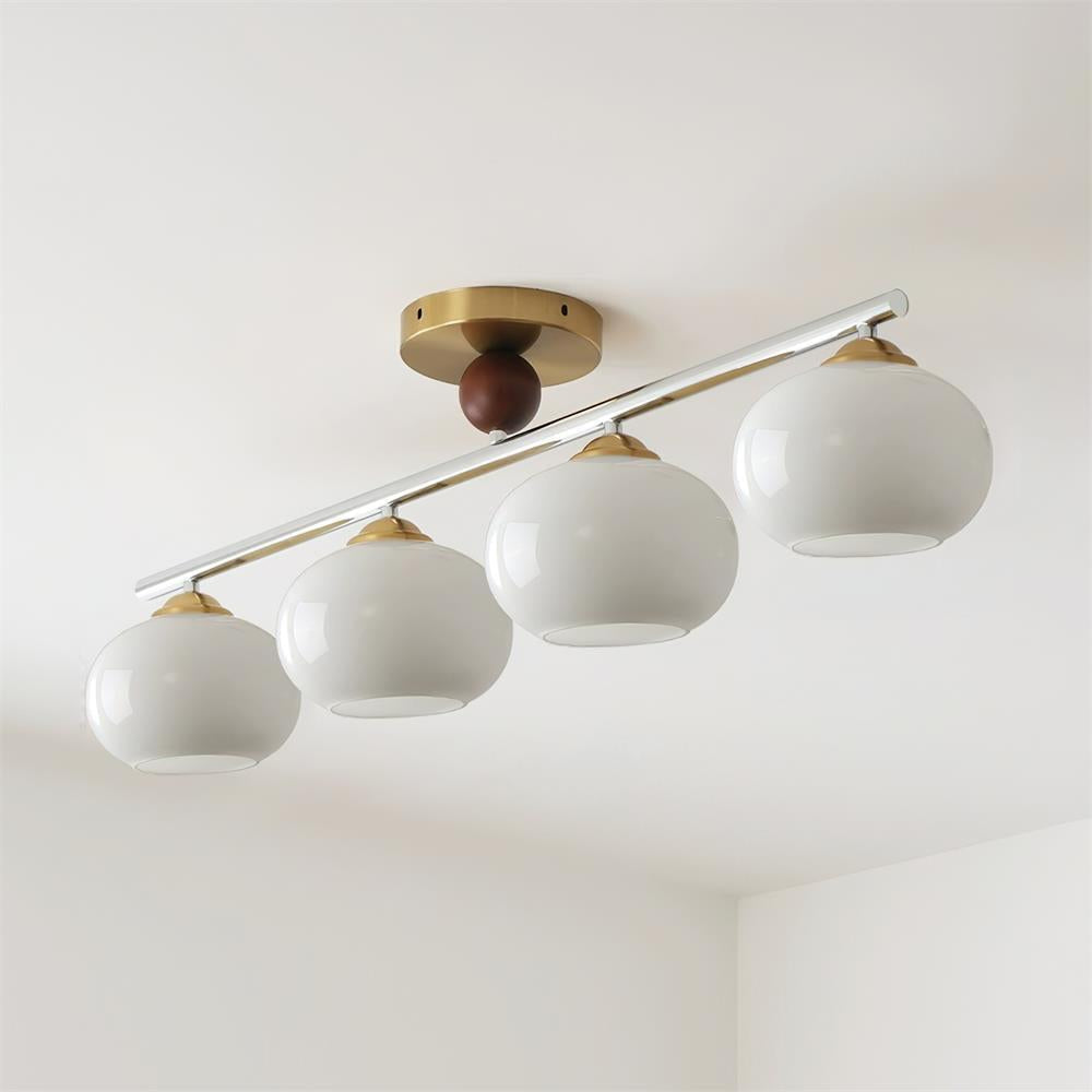Quad Glass Shades Flush Mount Ceiling Light In Chrome And Gold
