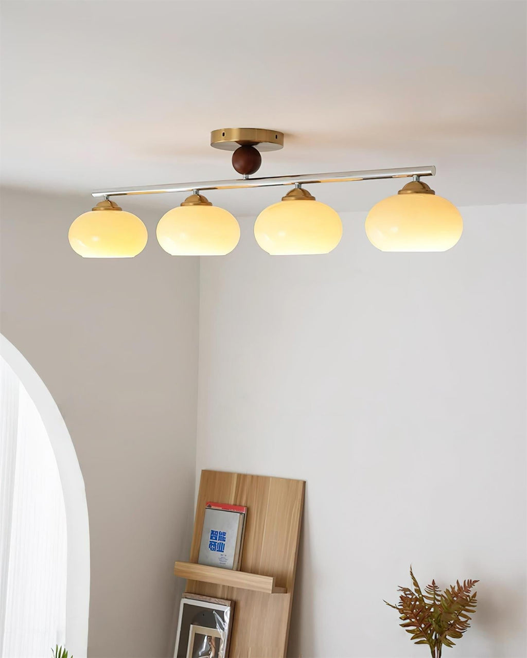 Quad Glass Shades Flush Mount Ceiling Light In Chrome And Gold