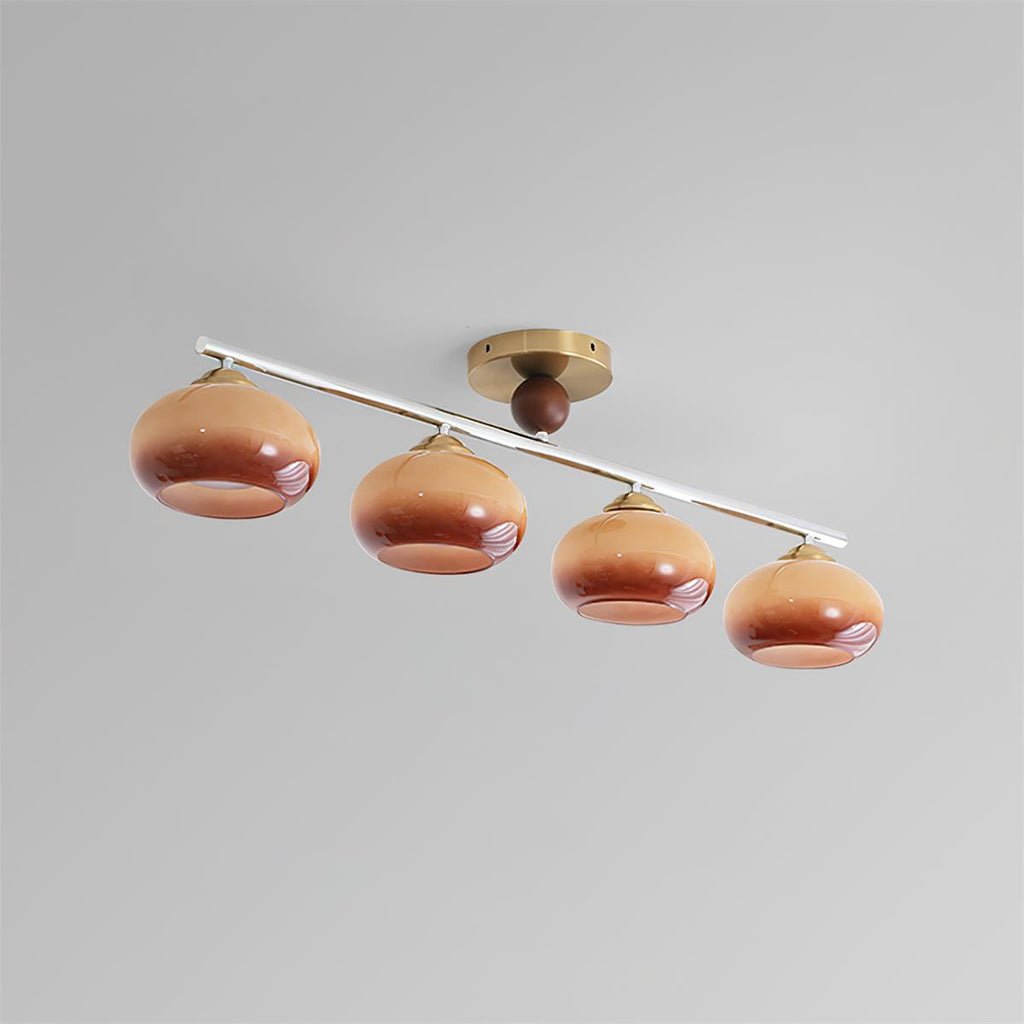 Quad Glass Shades Flush Mount Ceiling Light In Chrome And Gold