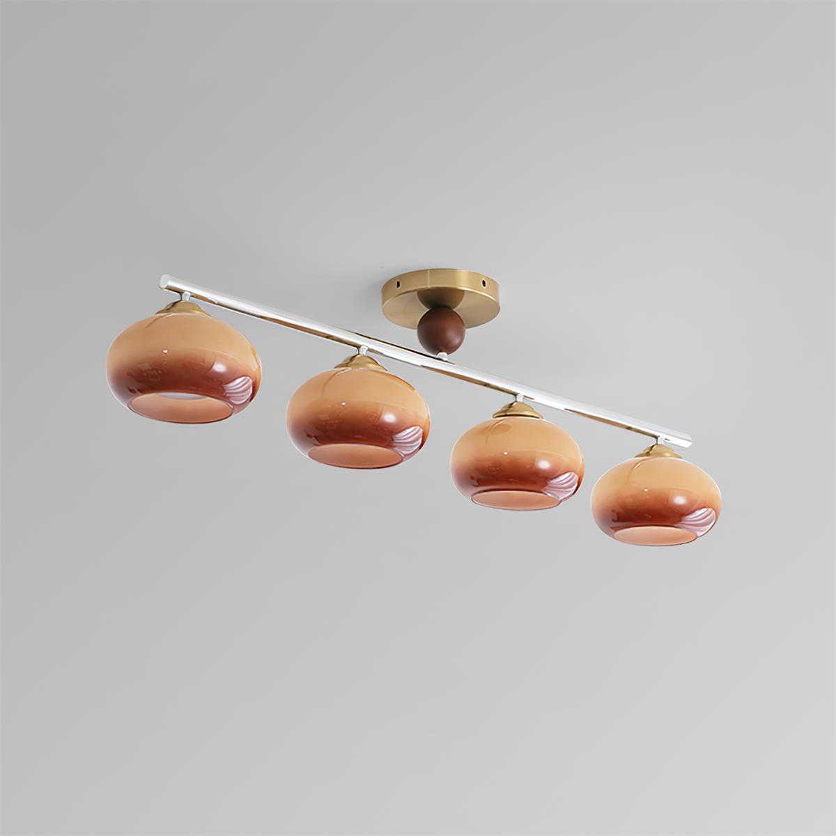 Quad Glass Shades Flush Mount Ceiling Light In Chrome And Gold