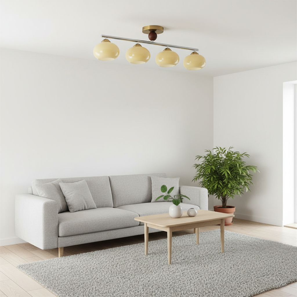 Quad Glass Shades Flush Mount Ceiling Light In Chrome And Gold