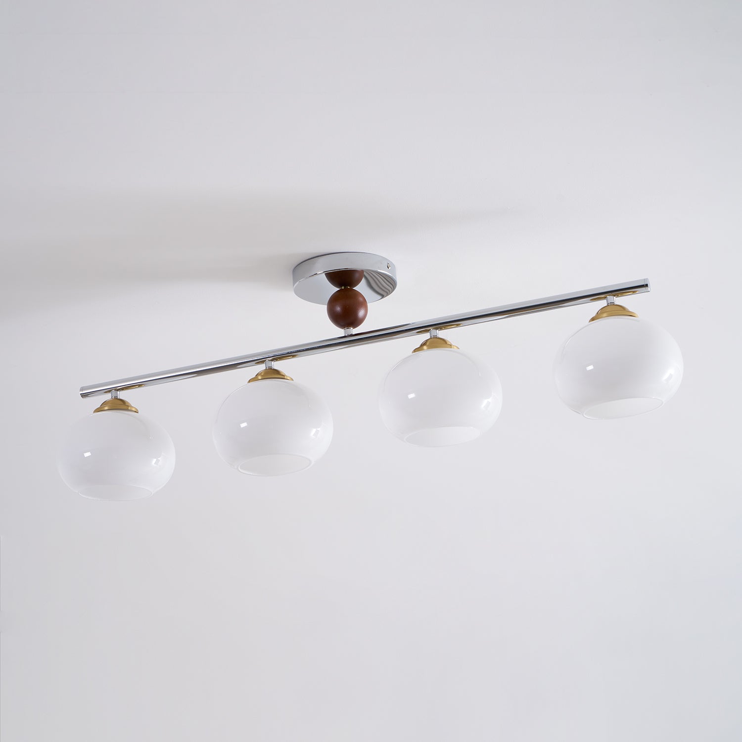 Quad Glass Shades Flush Mount Ceiling Light In Chrome And Gold