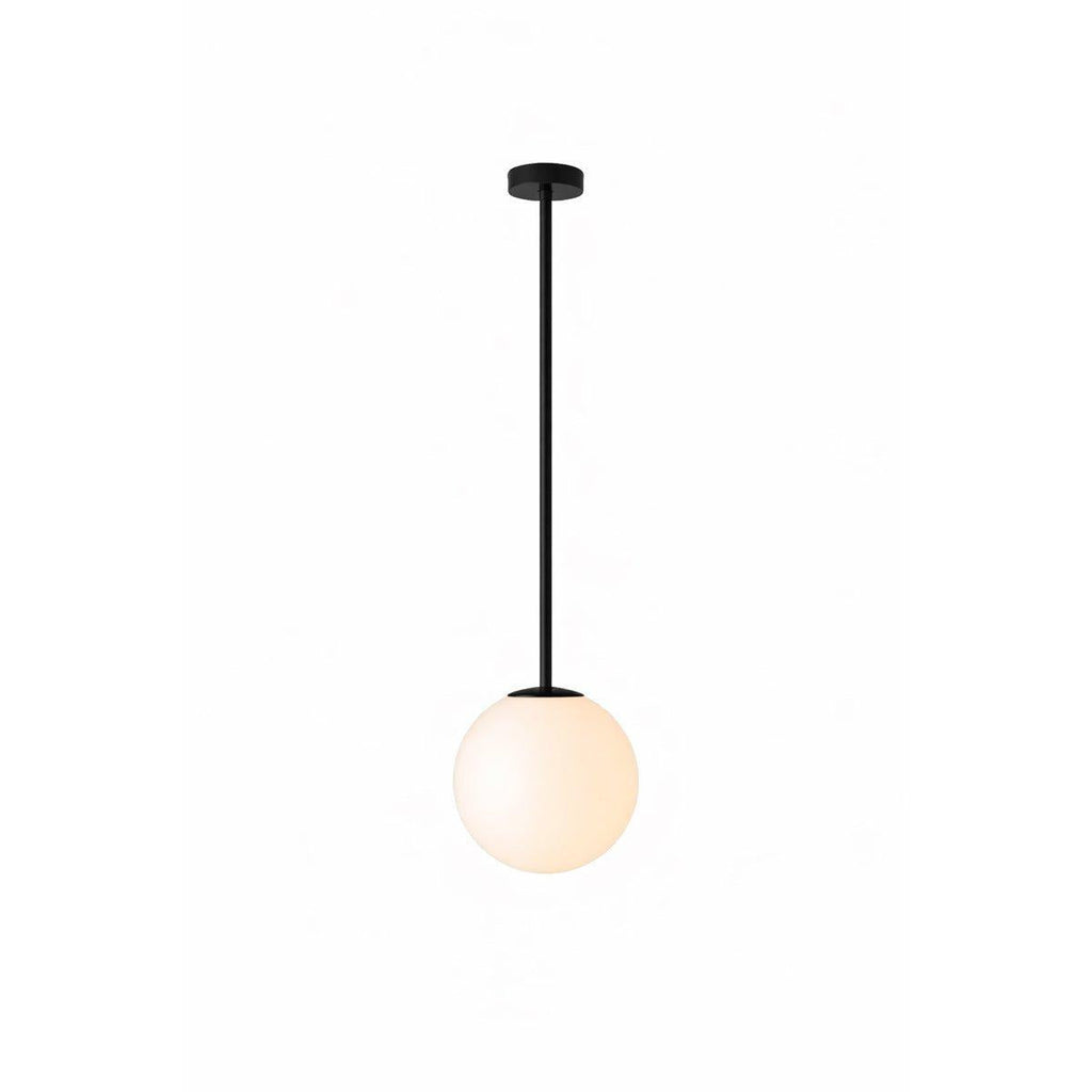 Matte Black Pendant Light With Globe And White Opal Glass Ball