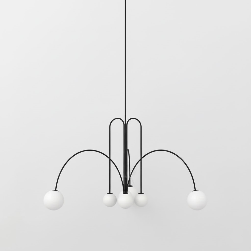 Matte Black Pendant Light With Globe And White Opal Glass Ball