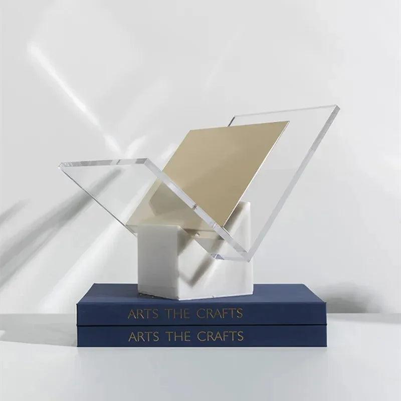 Acrylic Finish Modern Document Holder With Marble Look