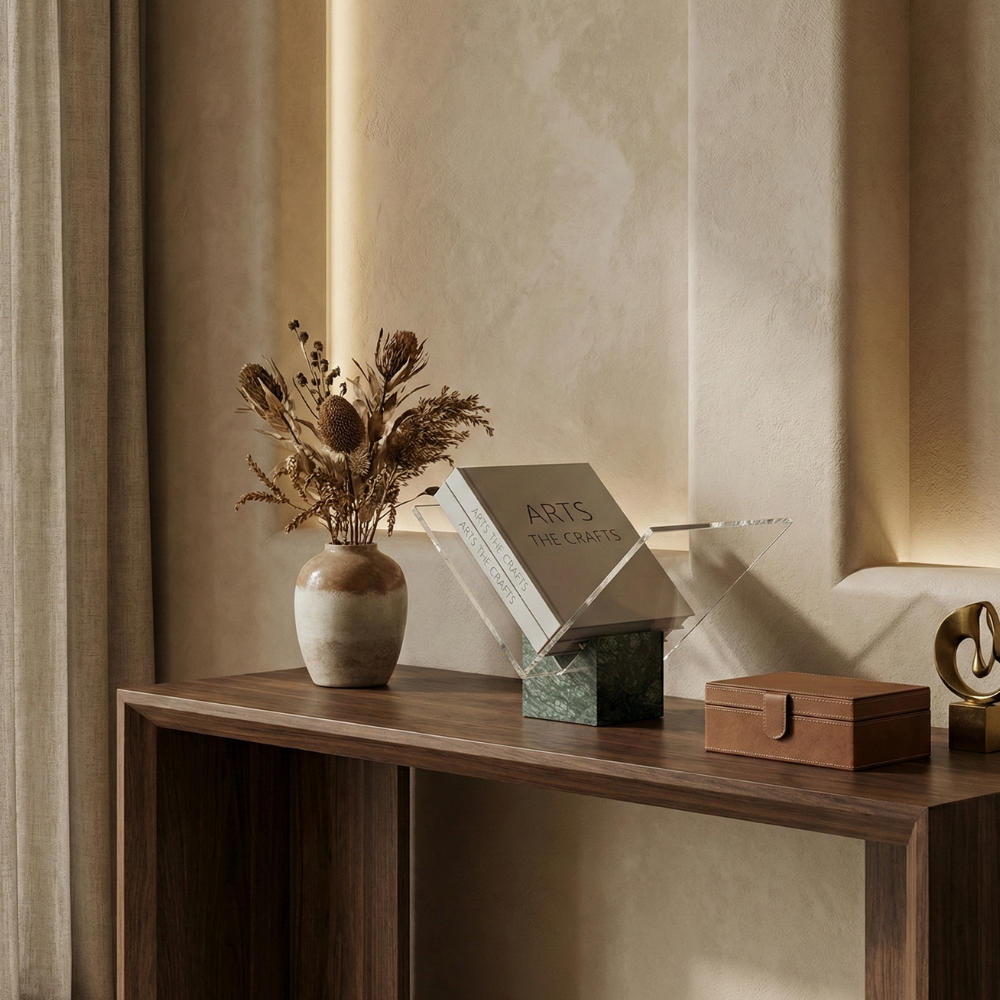 Acrylic Finish Modern Document Holder With Marble Look