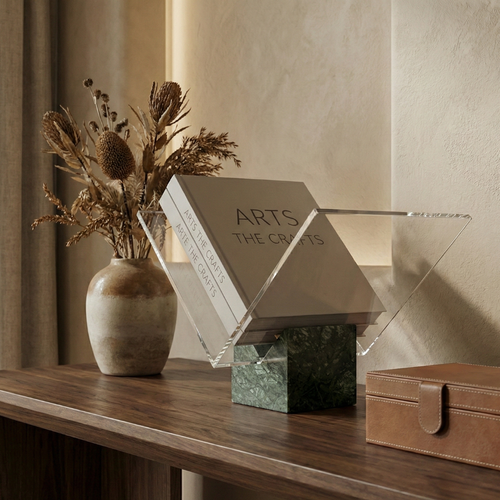 Acrylic Finish Modern Document Holder With Marble Look