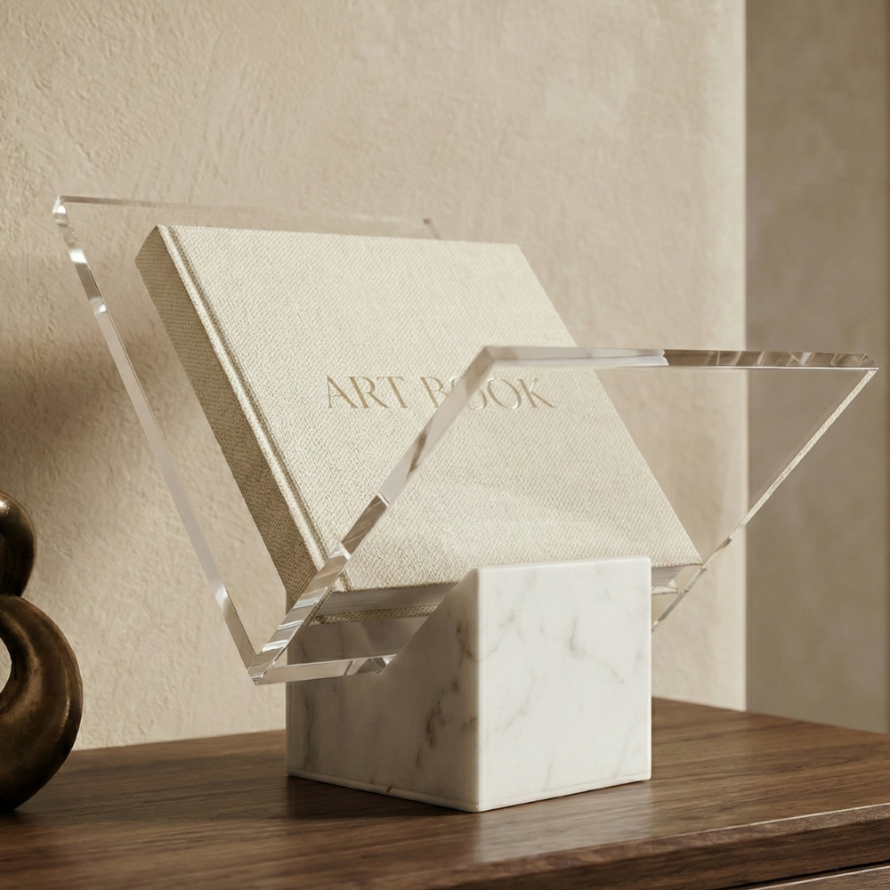Acrylic Finish Modern Document Holder With Marble Look