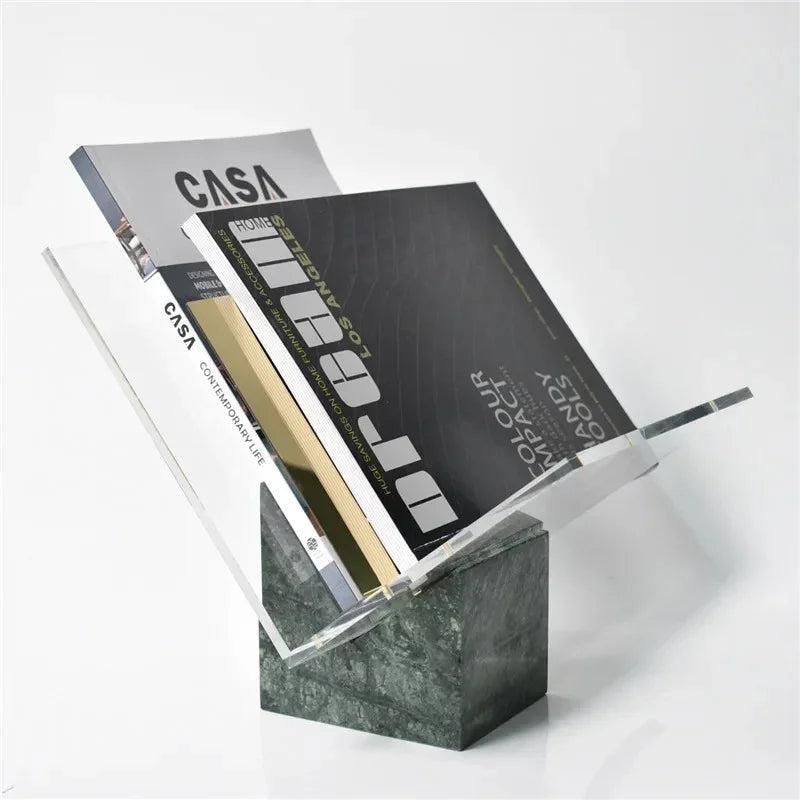 Acrylic Finish Modern Document Holder With Marble Look