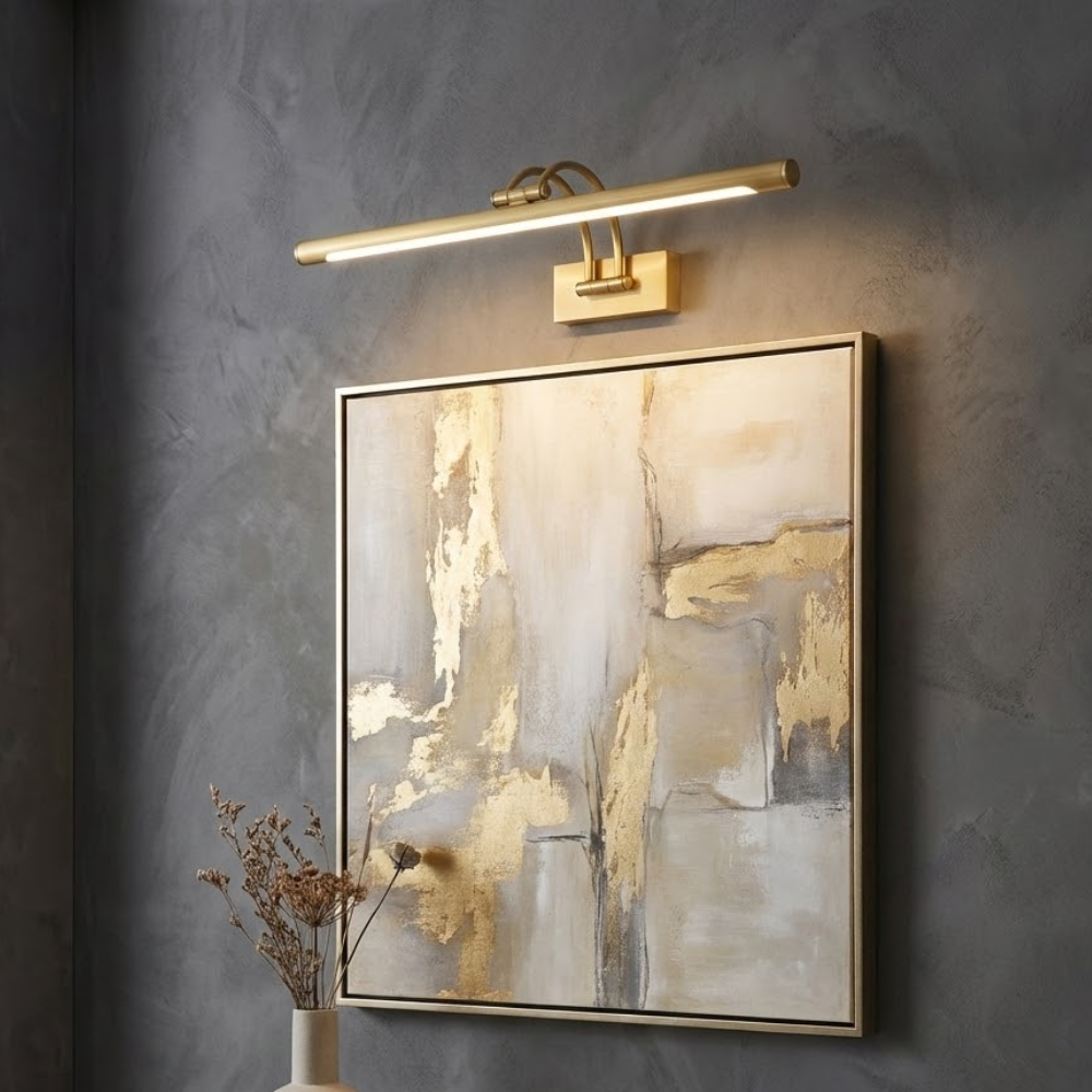 Mosiężna lampa ścienna LED z regulacją jasności do nowoczesnych, minimalistycznych wnętrz