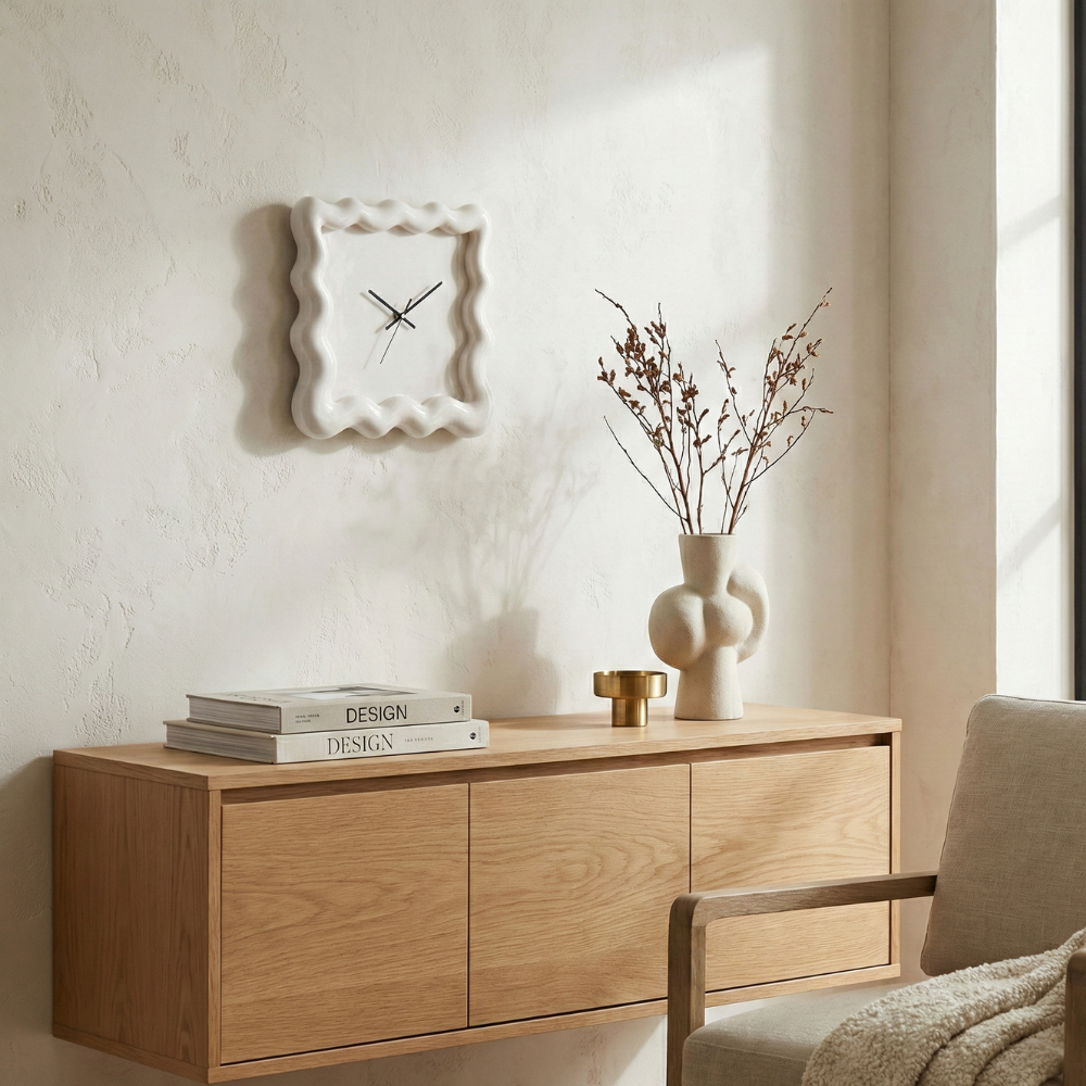 Minimalistische wandklok met geruisloze beweging voor moderne woondecoratie