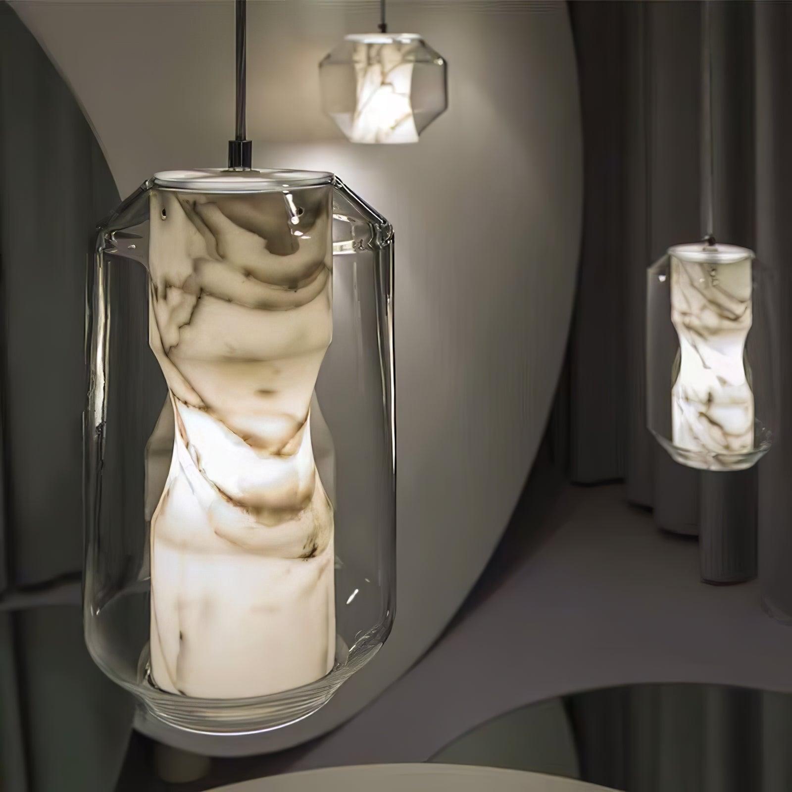 Alabaster Glass Pendant Light With Adjustable Height For Modern Interiors