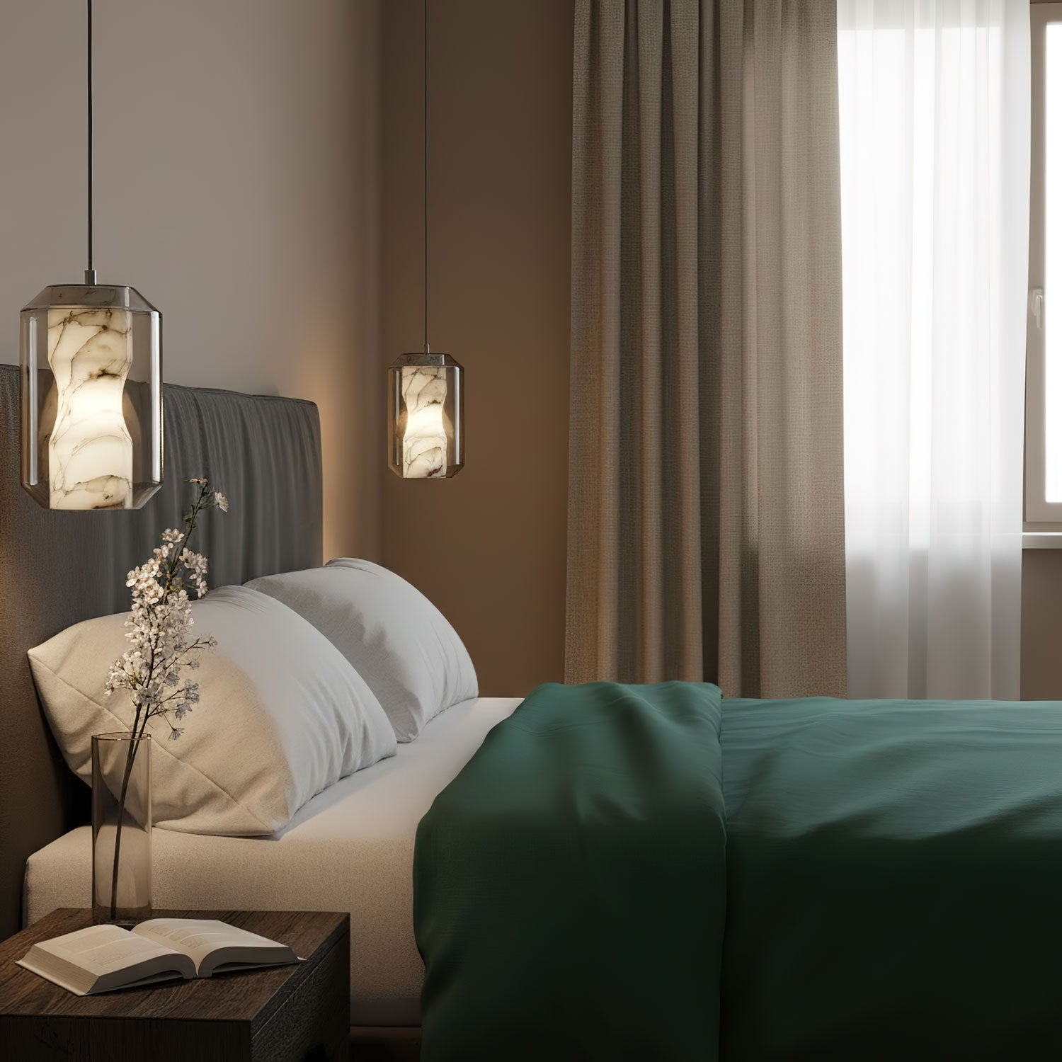Alabaster Glass Pendant Light With Adjustable Height For Modern Interiors