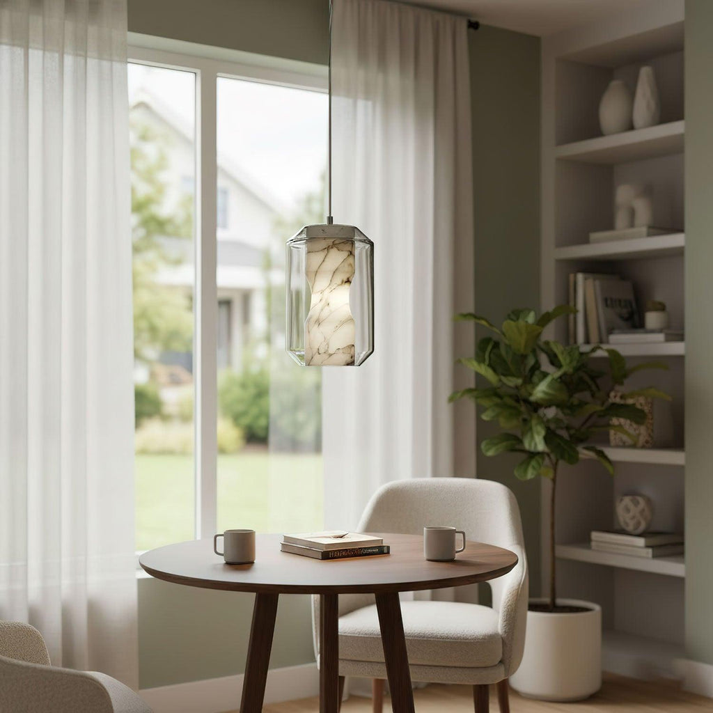 Alabaster Glass Pendant Light With Adjustable Height For Modern Interiors
