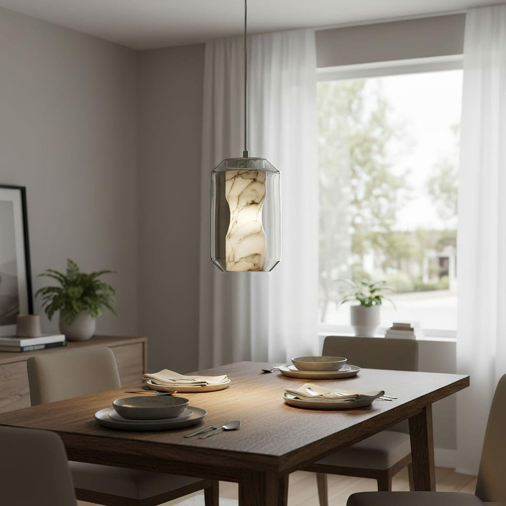Alabaster Glass Pendant Light With Adjustable Height For Modern Interiors