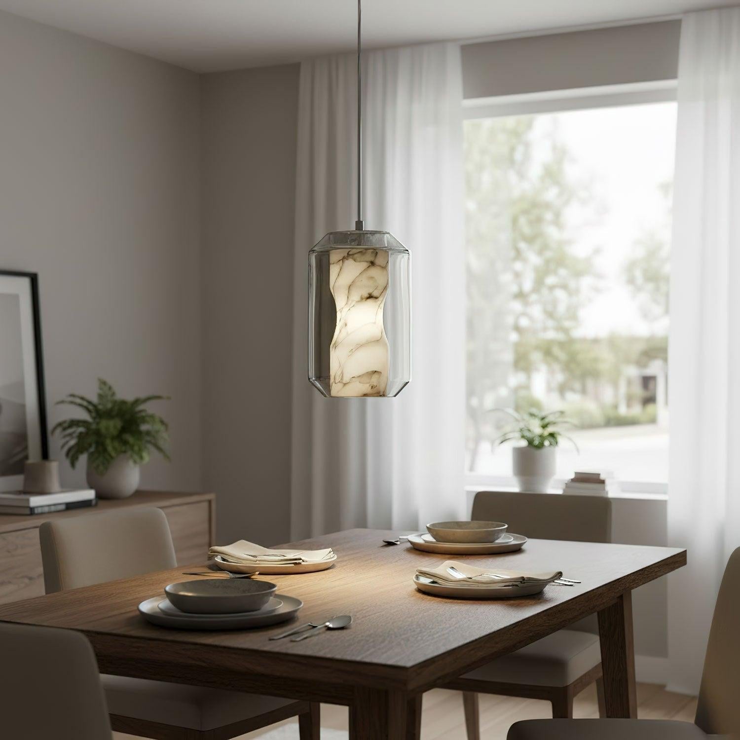 Alabaster Glass Pendant Light With Adjustable Height For Modern Interiors