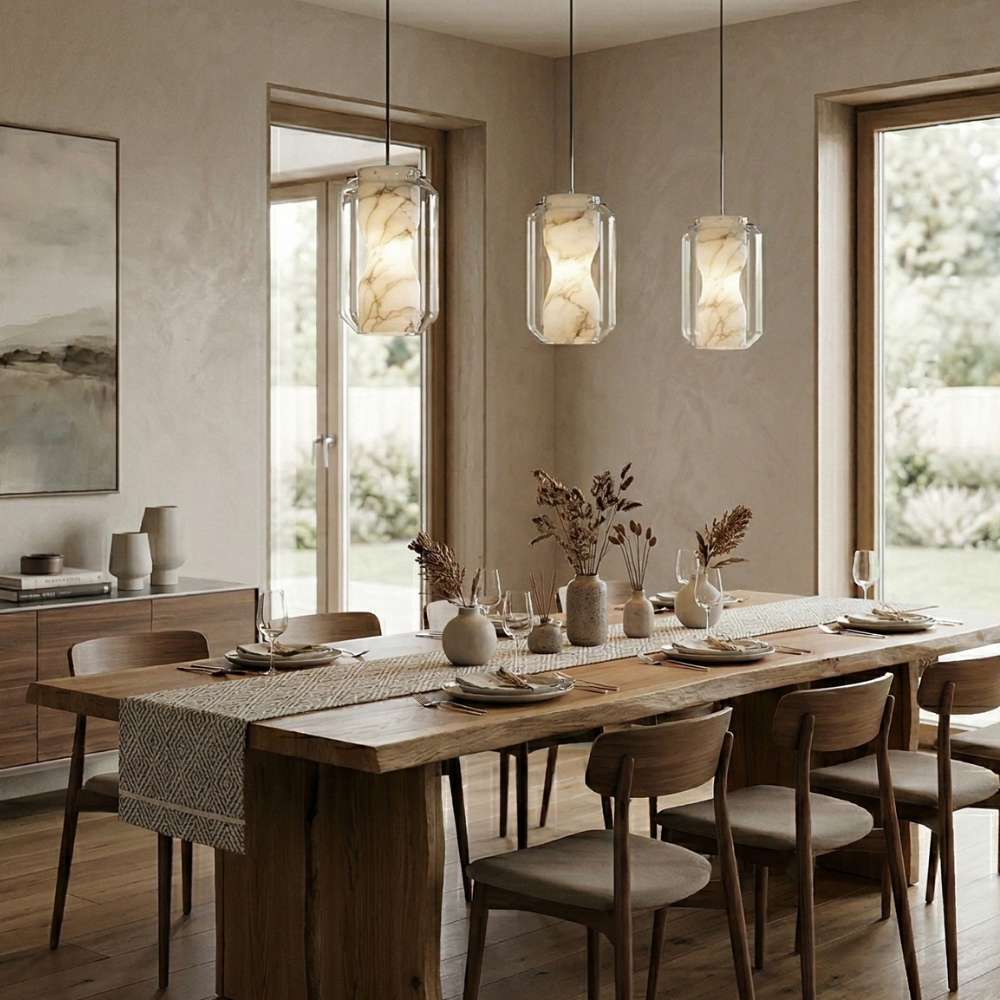 Alabaster Glass Pendant Light With Adjustable Height For Modern Interiors