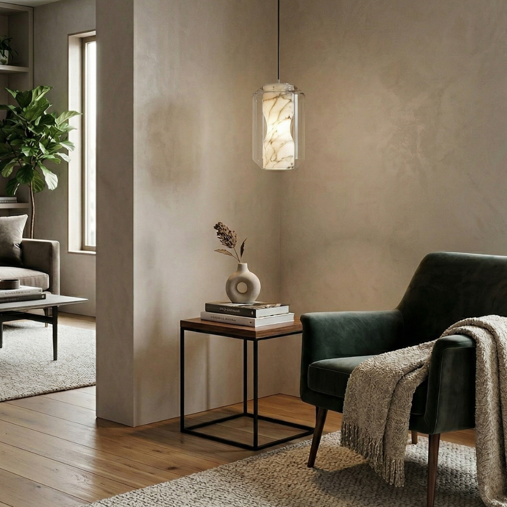 Alabaster Glass Pendant Light With Adjustable Height For Modern Interiors