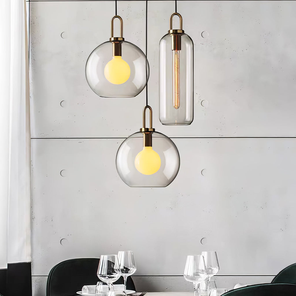 Copper Finish Glass Pendant Light With Adjustable Height