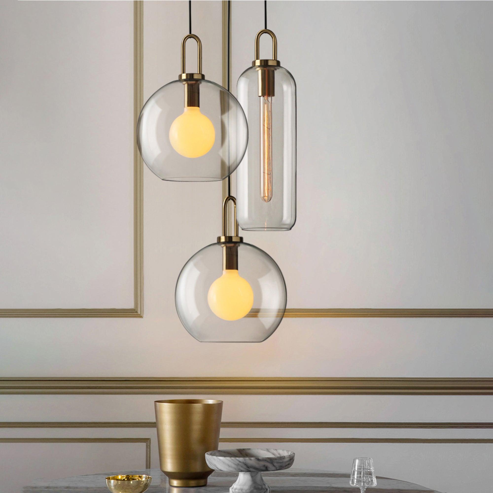 Copper Finish Glass Pendant Light With Adjustable Height