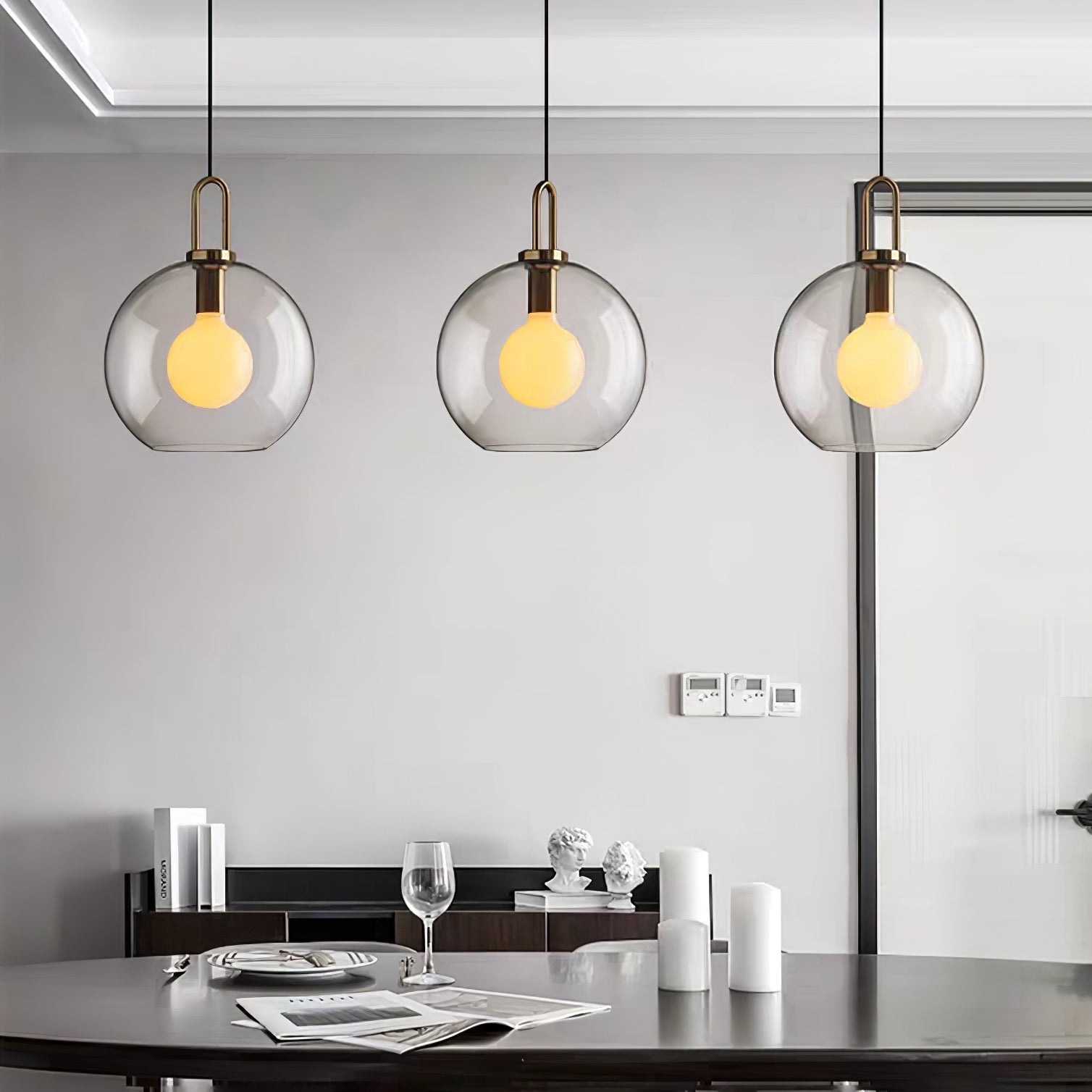 Copper Finish Glass Pendant Light With Adjustable Height