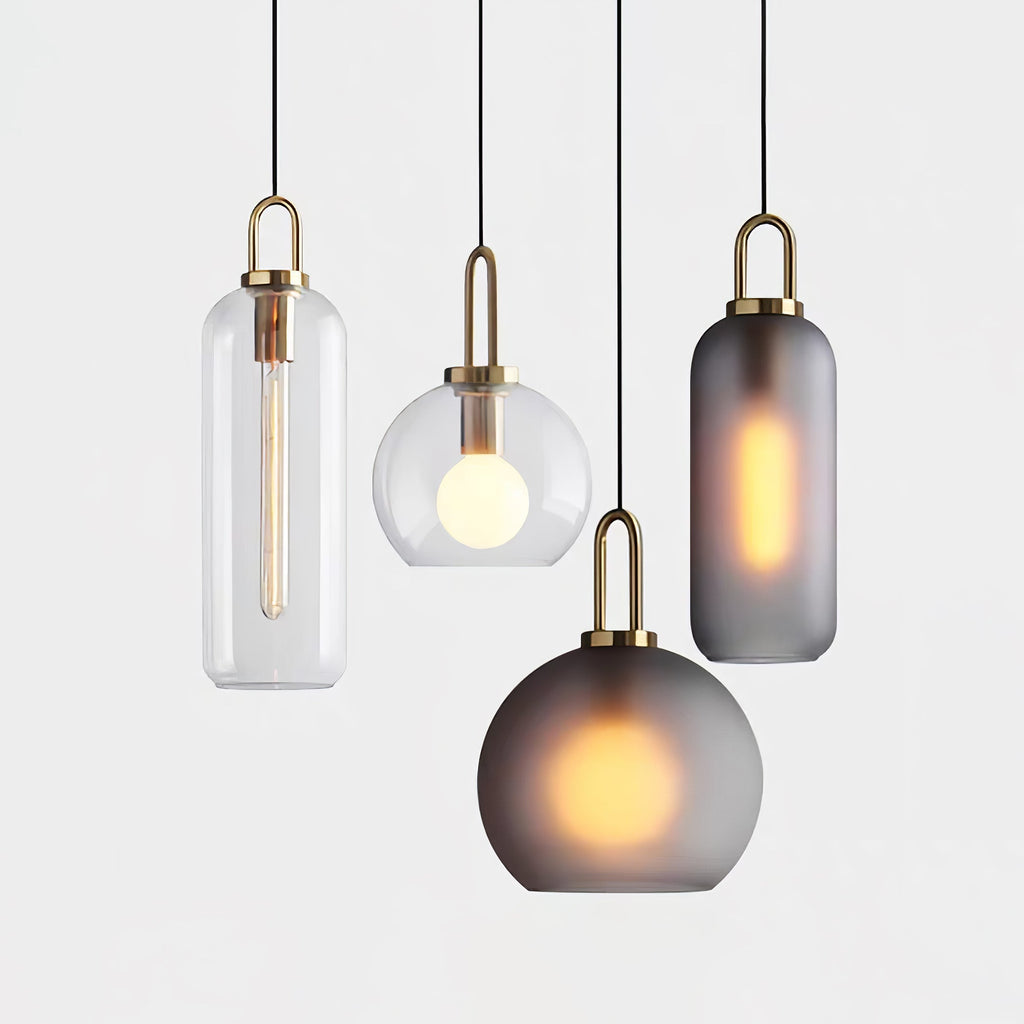Copper Finish Glass Pendant Light With Adjustable Height