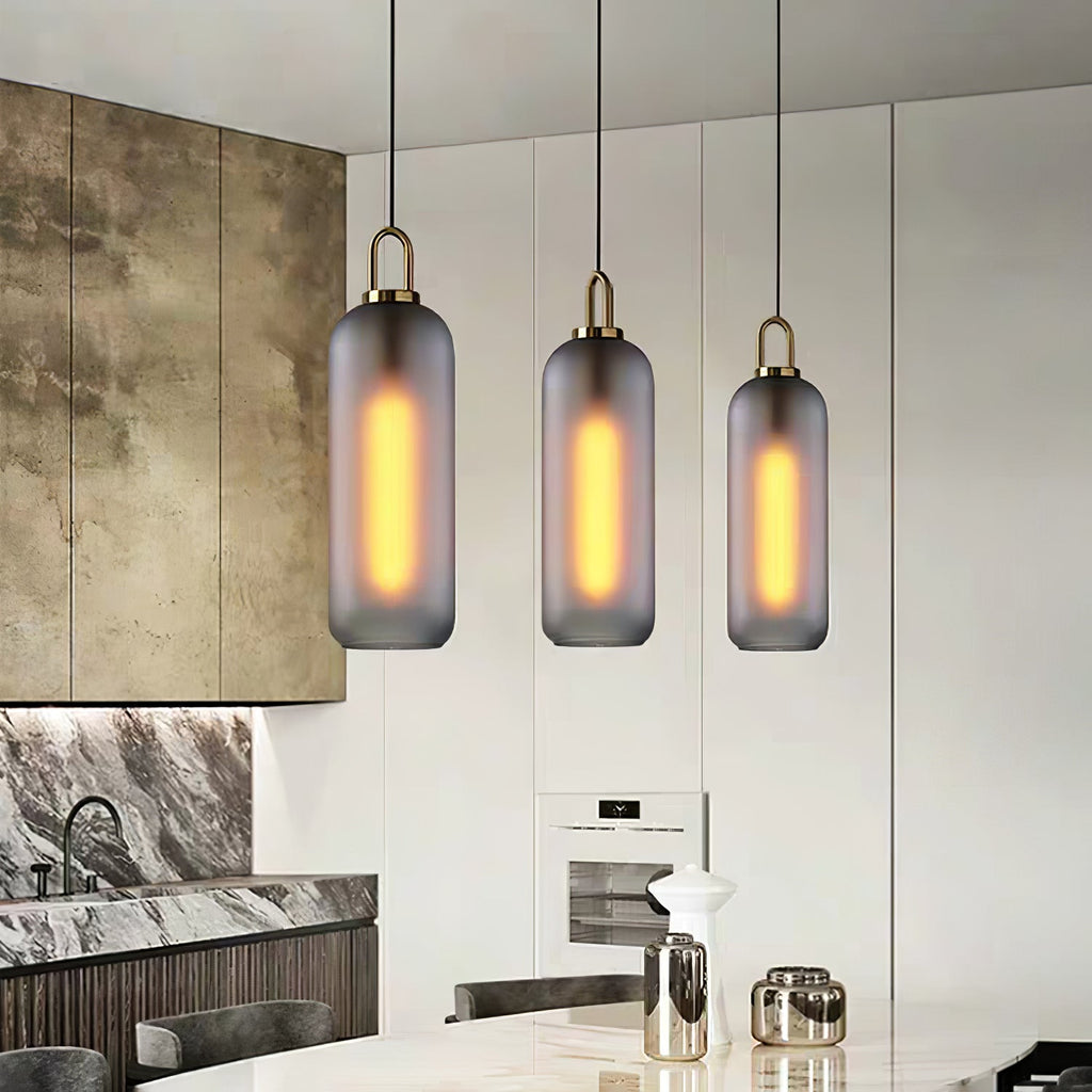 Copper Finish Glass Pendant Light With Adjustable Height