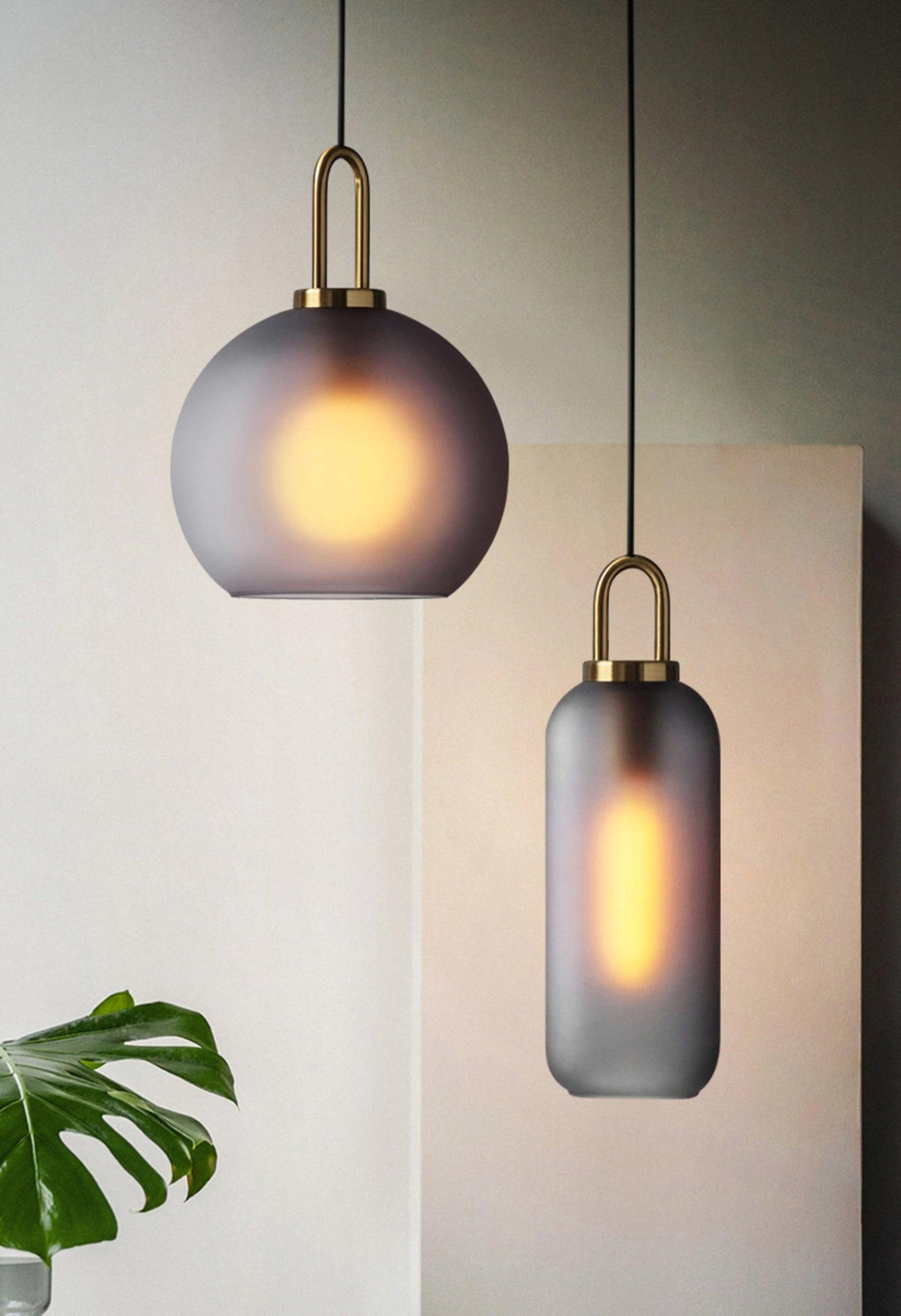Copper Finish Glass Pendant Light With Adjustable Height