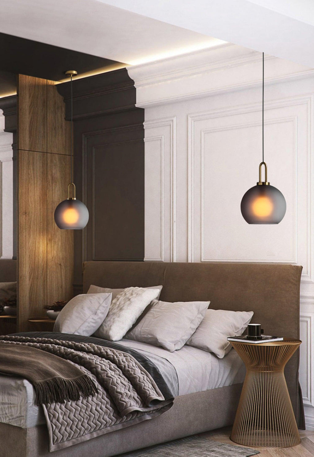 Copper Finish Glass Pendant Light With Adjustable Height