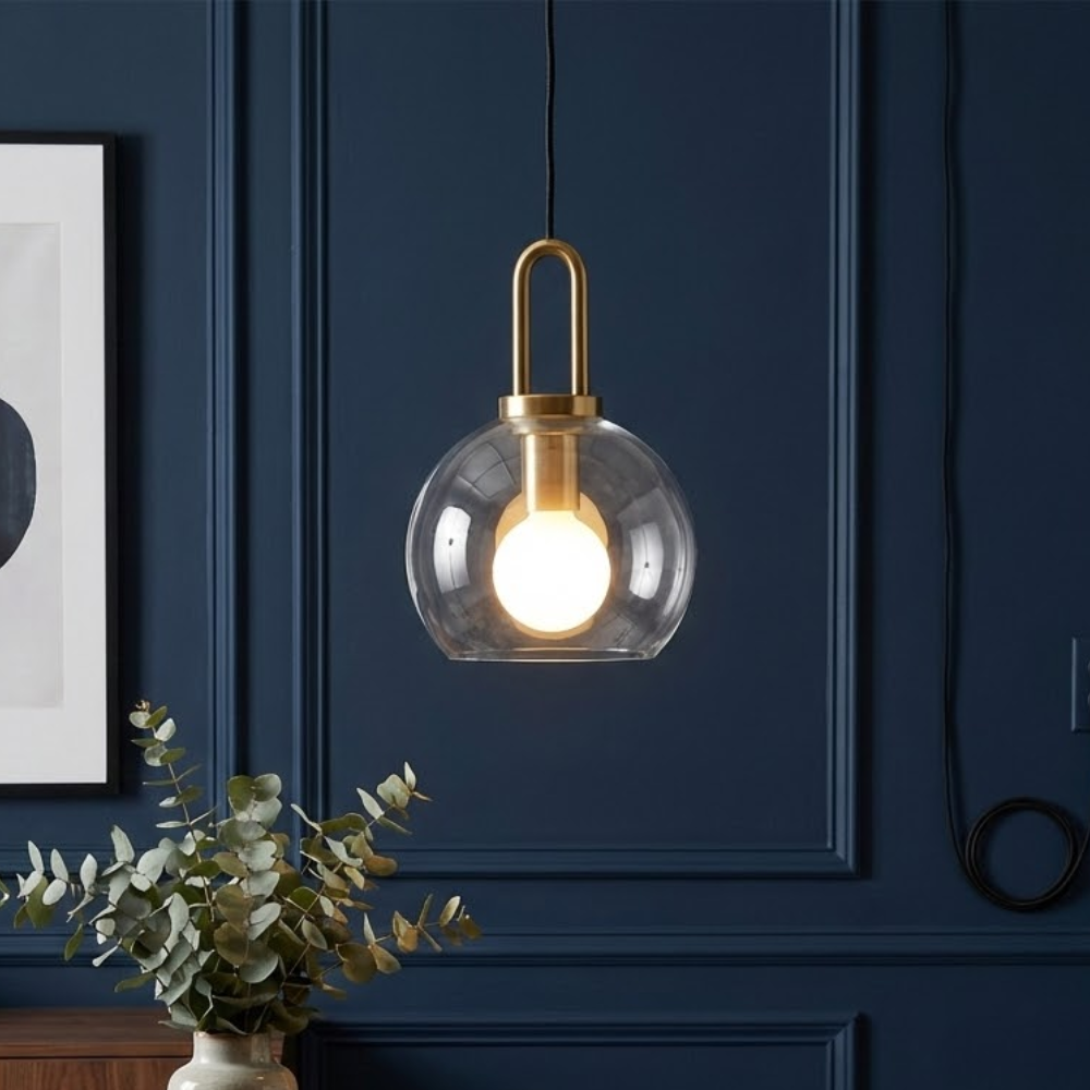 Copper Finish Glass Pendant Light With Adjustable Height