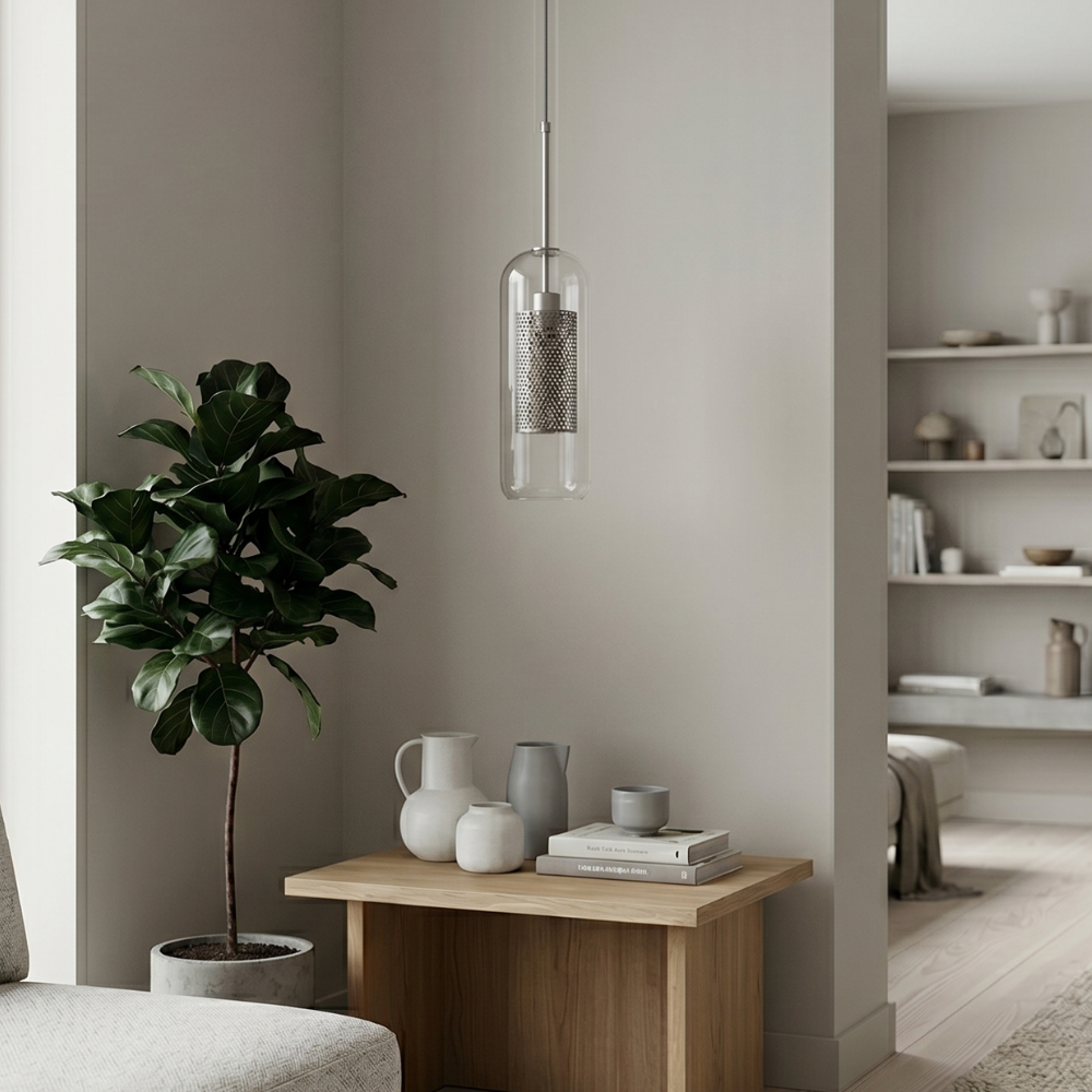 Elegant Glass Pendant Light With Adjustable Height For Modern Home Decor