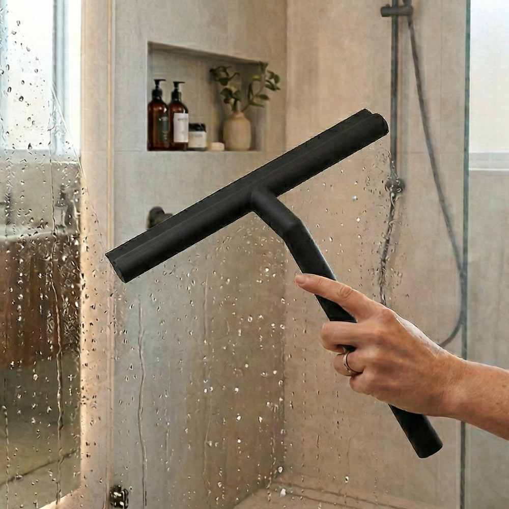 Silicone-Coated Shower Squeegee For Streak-Free Glass, Windows, And Mirrors