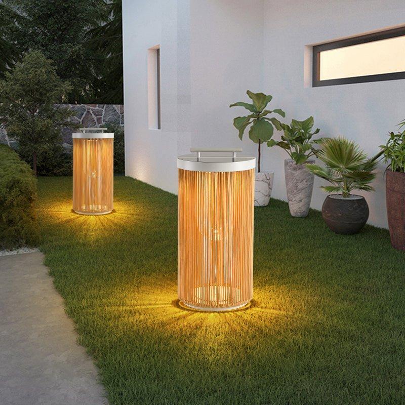 Natural Rattan Solar Post Light With Waterproof LED