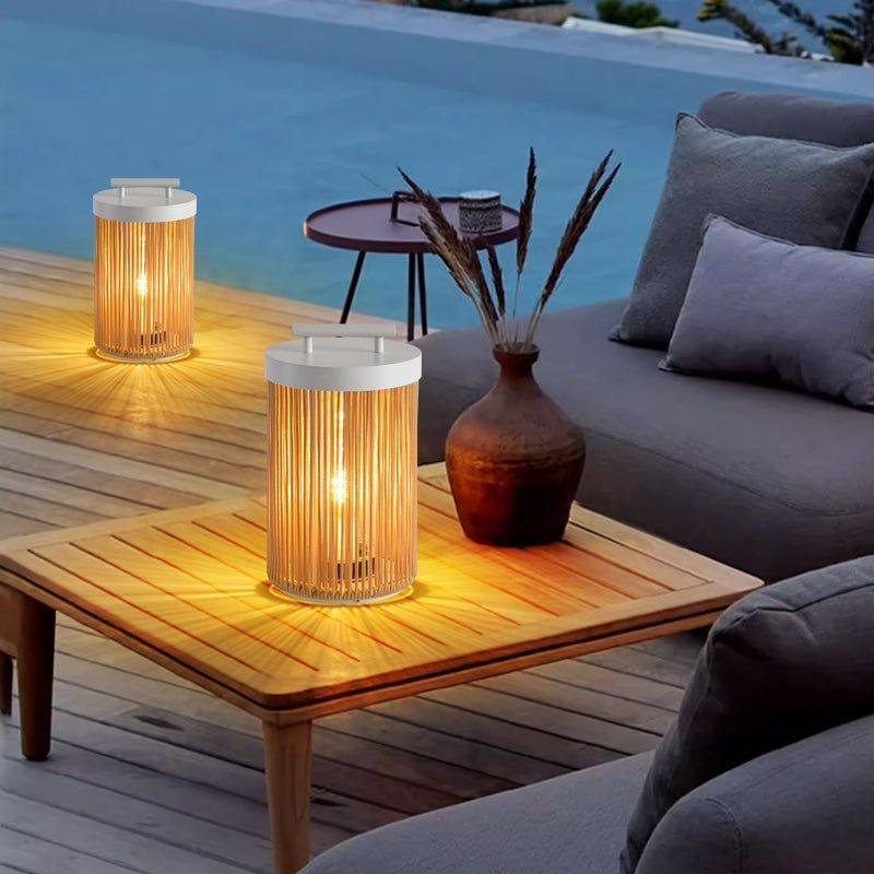 Natural Rattan Solar Post Light With Waterproof LED