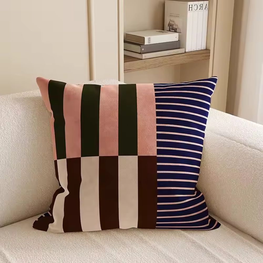 Contemporary Cushion Cover With Stripes In Soft Microfibre
