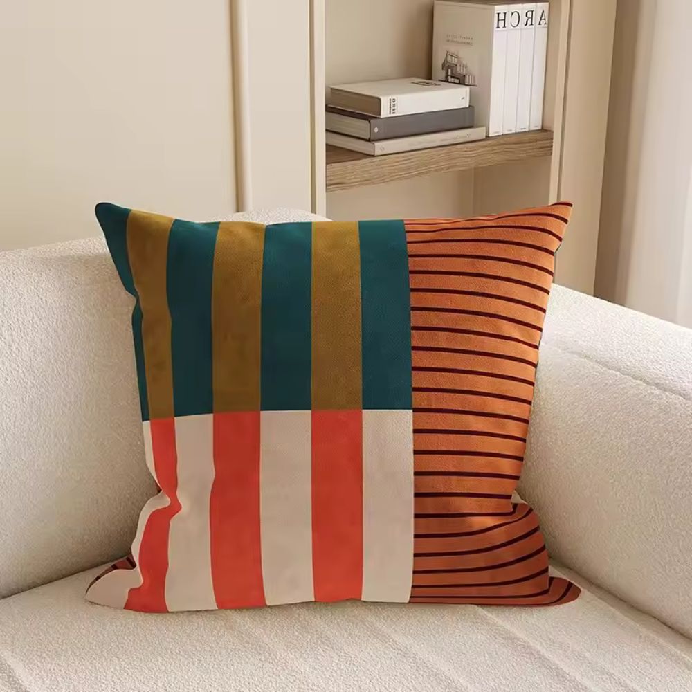Contemporary Cushion Cover With Stripes In Soft Microfibre