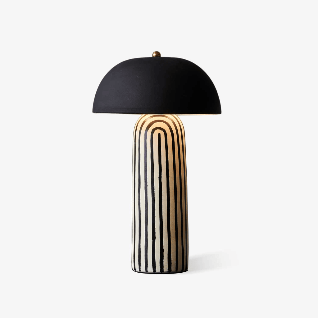 Contemporary Striped Ceramic Table Lamp With Black Dome Shade