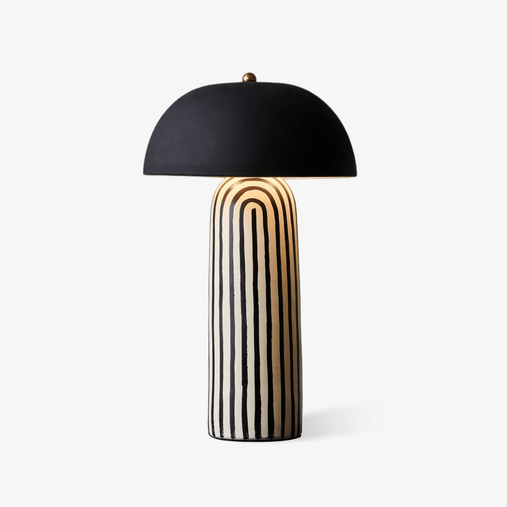 Contemporary Striped Ceramic Table Lamp With Black Dome Shade