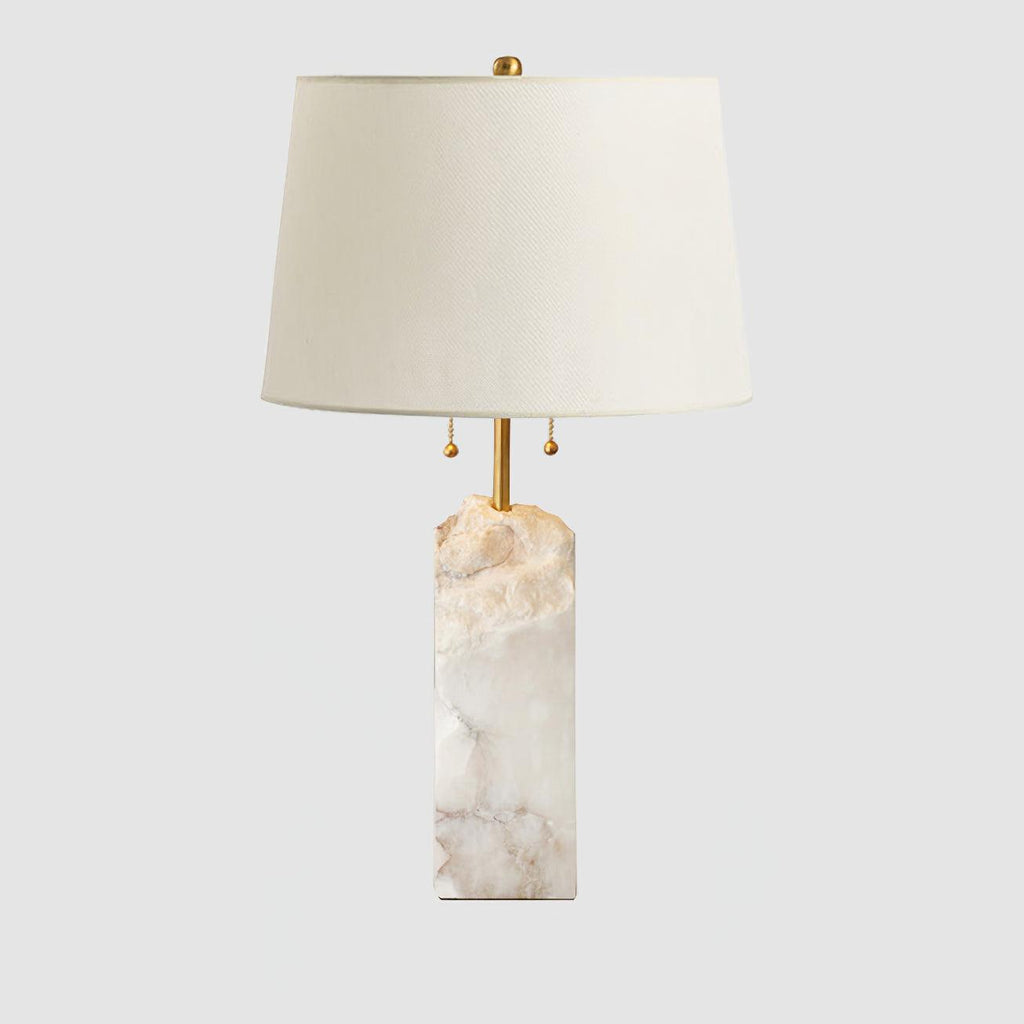 Alabaster Table Lamp With Fabric Shade And Adjustable Height