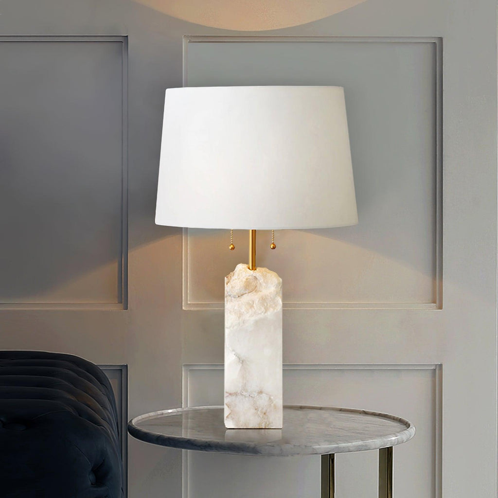Alabaster Table Lamp With Fabric Shade And Adjustable Height