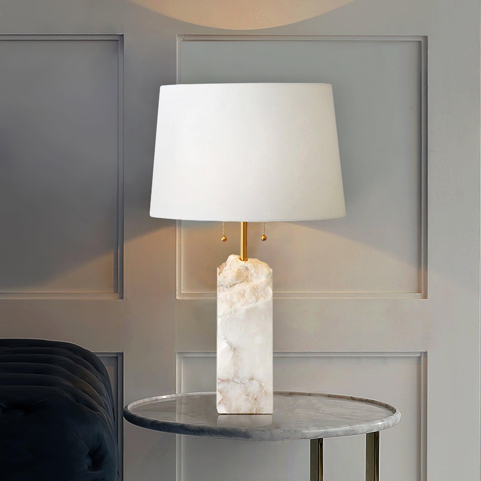 Alabaster Table Lamp With Fabric Shade And Adjustable Height