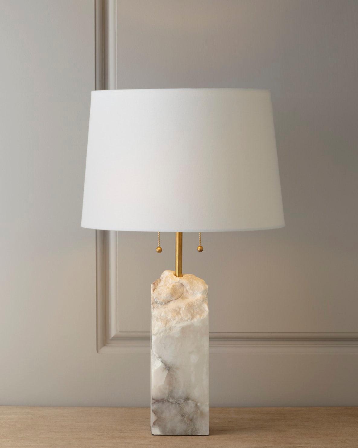 Alabaster Table Lamp With Fabric Shade And Adjustable Height