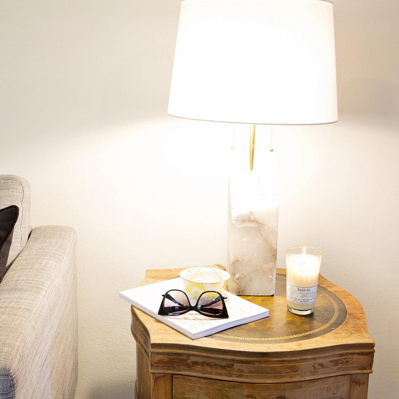 Alabaster Table Lamp With Fabric Shade And Adjustable Height