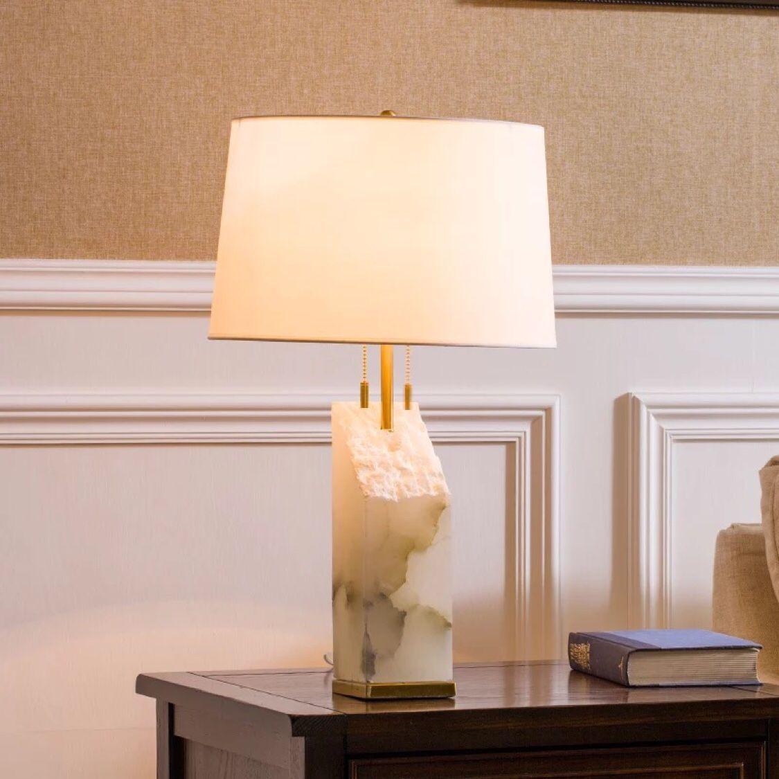 Alabaster Table Lamp With Fabric Shade And Adjustable Height