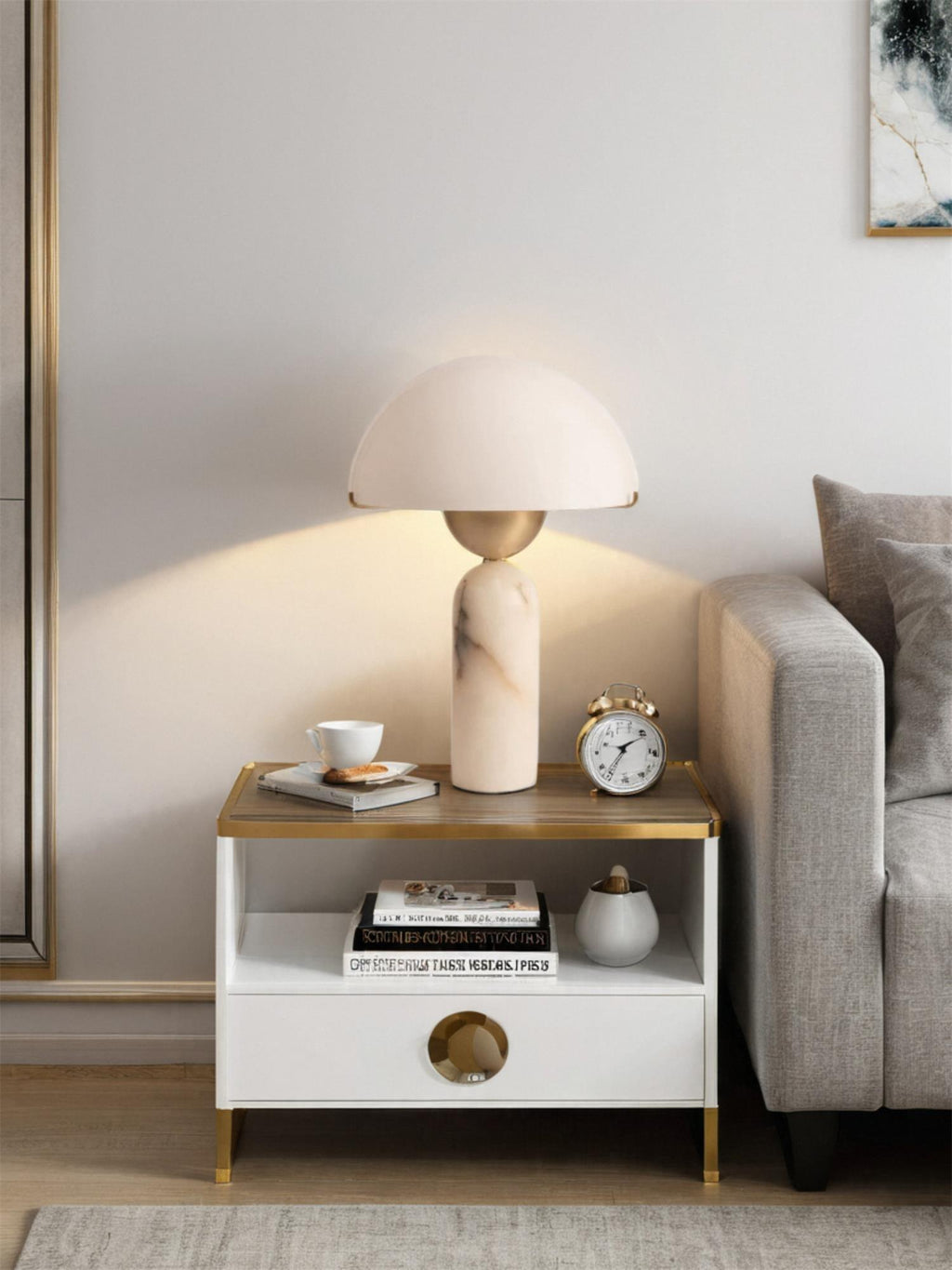 Elegant Glass Shade Table Lamp With Adjustable Height