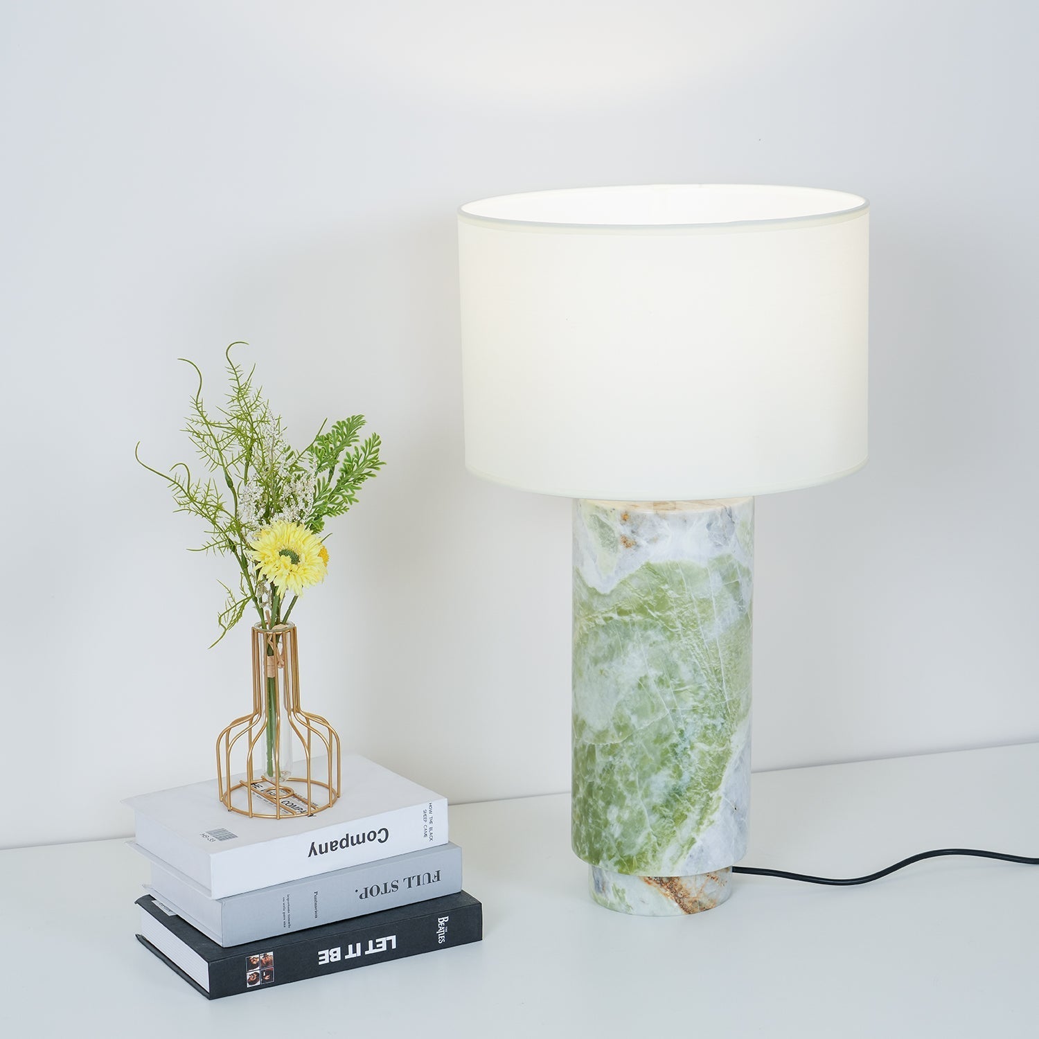 Table Lamp With Inline Switch And Marble Base In Green