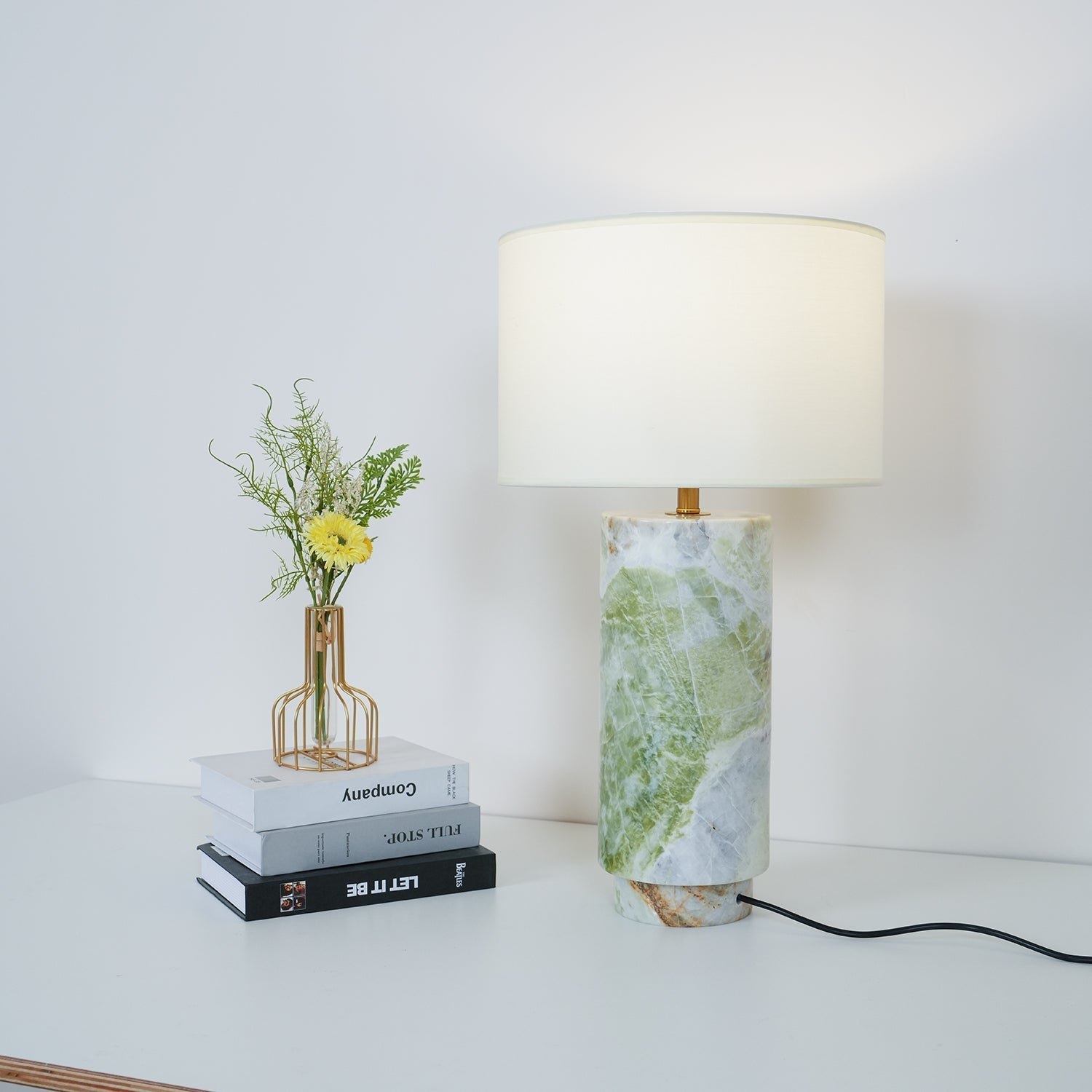 Table Lamp With Inline Switch And Marble Base In Green